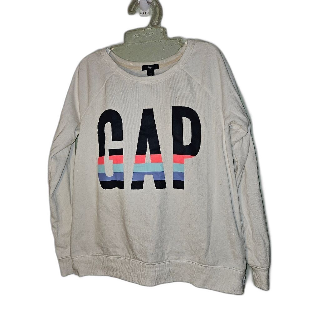 Gap Factory White Pullover Sweatshirt | Cozy College Crewneck WMS SZ Small